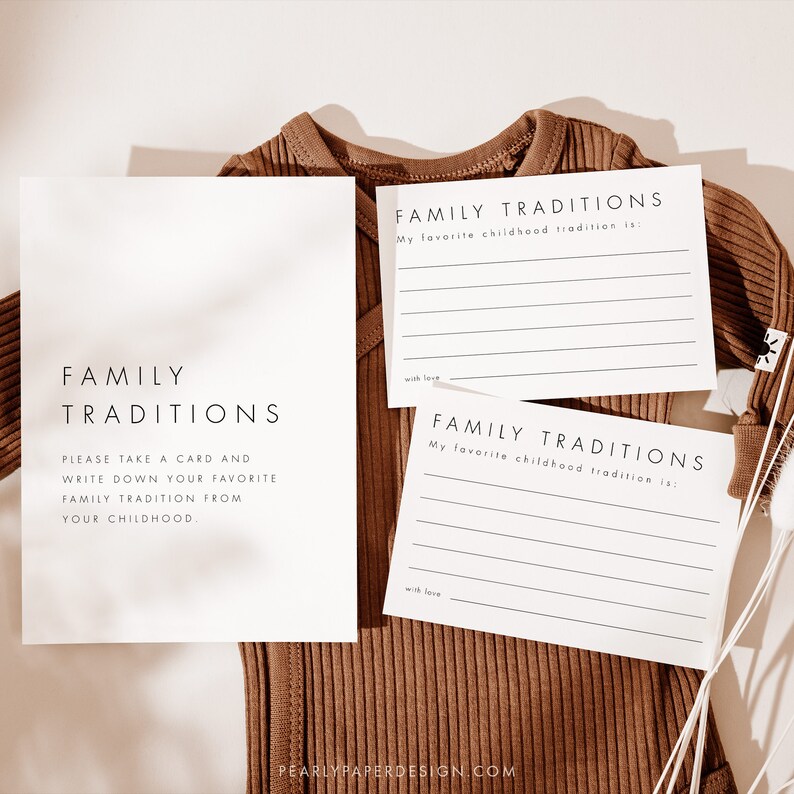 Family Traditions Sign and Card, Minimalist Baby Shower Game Template, Childhood Traditions, Editable Baby Shower Game, Templett #M21 image 5