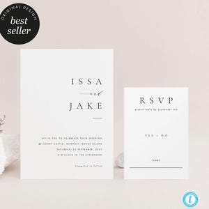 Simple Wedding Invitation Template Download Printable Wedding Invite Elegant Wedding Invitation Set Templett DIY editable Wedding #ISSA