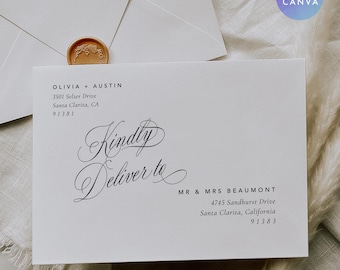 A7 Envelope Addressing Template for Canva, Calligraphy Wedding Envelope Address Template, Elegant Wedding Envelopes 7.25x5.25 #OA2512 OLIVIA