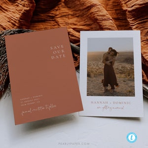 Terracotta Photo Save the Date Template, Desert Wedding Save the Date Invites Templett, Burnt Orange Simple Wedding #44