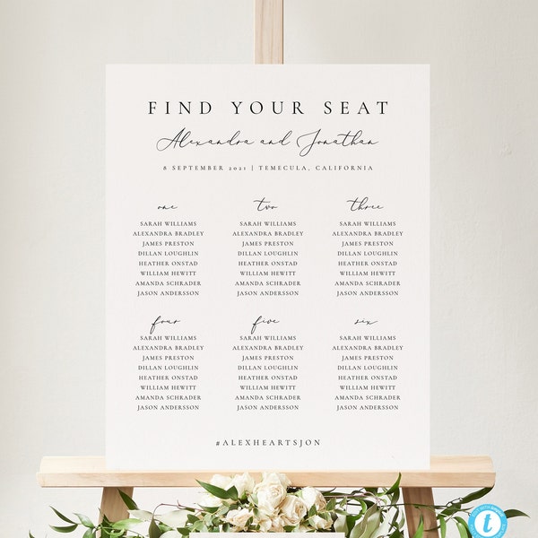 Small Wedding seating chart template Minimalist Seating Plan Printable Seating Plan Editable Sign Templett 10