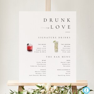 Szablon menu baru do wydrukowania Podpis koktajli Znak do pobrania Elegancki znak baru weselnego Nowoczesny znak Znak podpisu drinka Templett #ISSA