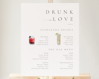 Printable Bar Menu Template Signature Cocktails Sign Download Elegant Wedding Bar Sign Modern Sign Signature Drink Sign Templett #ISSA
