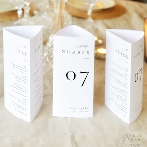 Editable Trifold Table Number Template, Elegant Wedding Menu Template, Printable Trifold Menu, Modern table numbers, Templett #ISSA