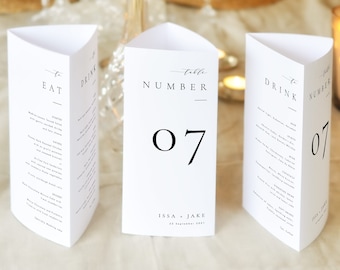 Editable Trifold Table Number Template, Elegant Wedding Menu Template, Printable Trifold Menu, Modern table numbers, Templett #ISSA