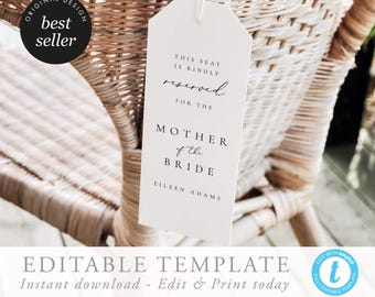 Wedding Seating Tag Reserved Seating Template Modern Simple Printable Chair tags editable chair tag template reserved Wedding tag 10