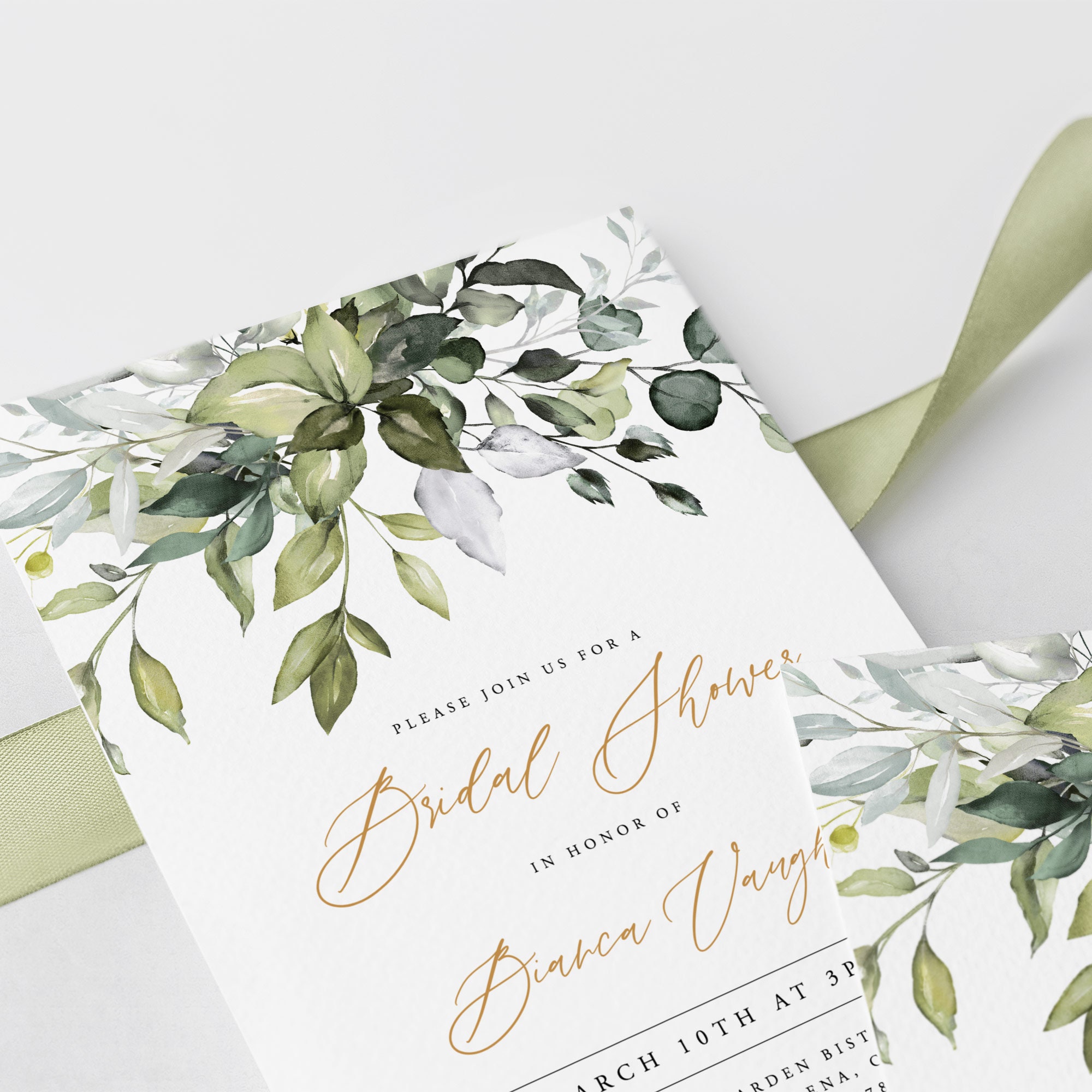 Rustic Bridal Shower Invitation Template Download Greenery - Etsy