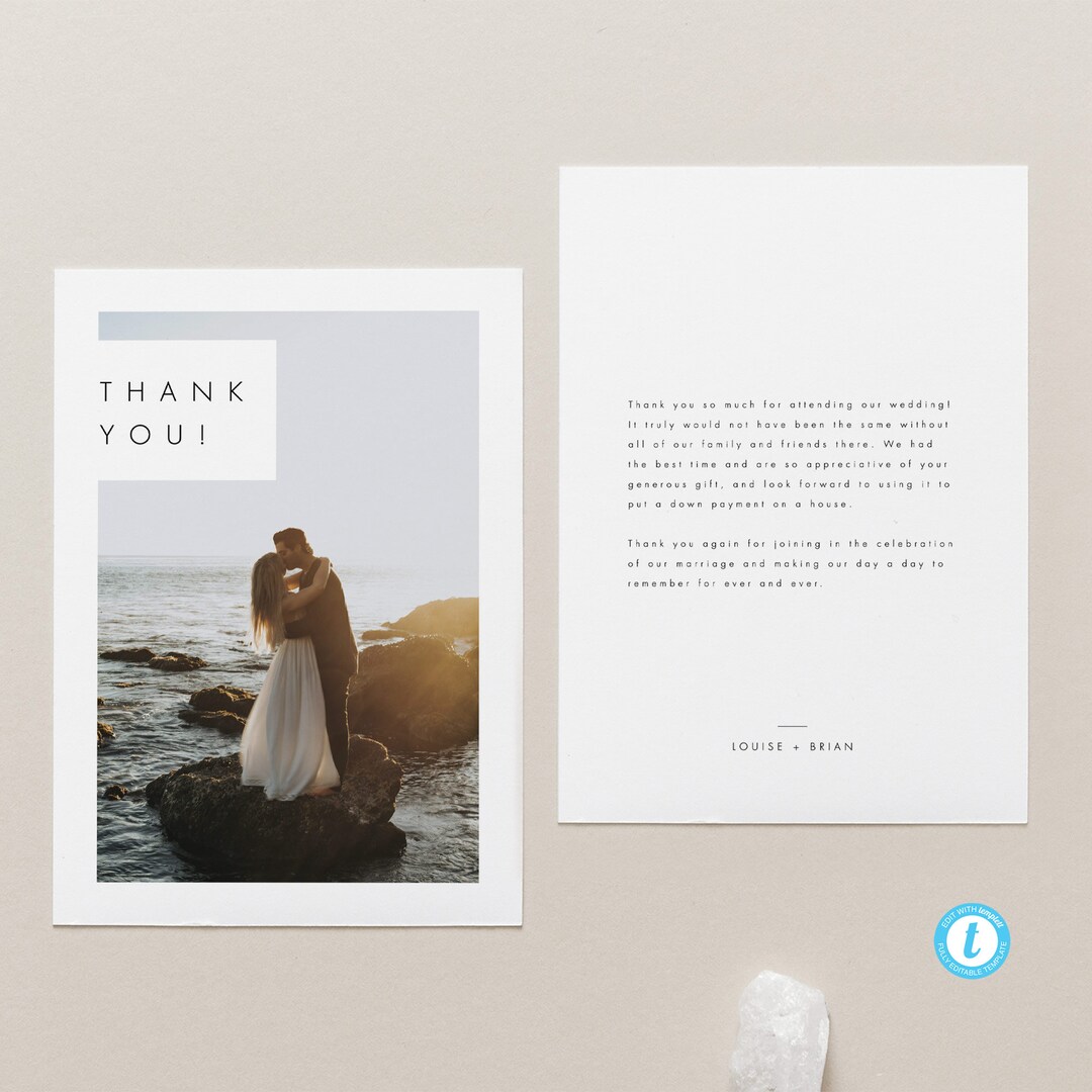 Minimalist Thank You Card Template Download Printable Modern Wedding ...