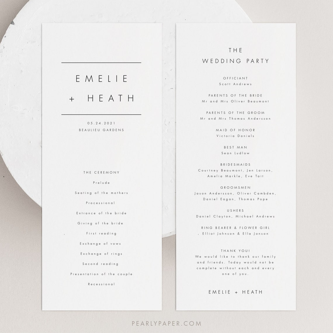 Modern Wedding Program Template Simple Ceremony Program | Etsy