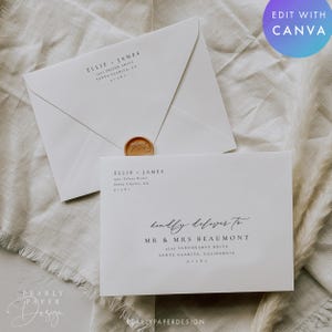 Plantilla de dirección para sobres A7 para Canva, plantilla de dirección para sobres de boda, sobres de boda minimalistas de 7,25 x 5,25 n.º EJ01