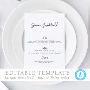 Wedding Menu Place Cards Template Menu Printable Wedding Place Card Place Card Menu Templett Modern Wedding Instant download 16