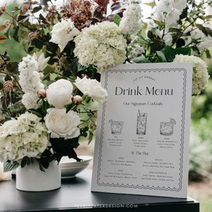 Bar Menu Template, Signature Cocktails Sign, Sketch Drink Menu Sign, Scalloped Wedding Bar Sign Modern Sign Signature Drink Sign #061
