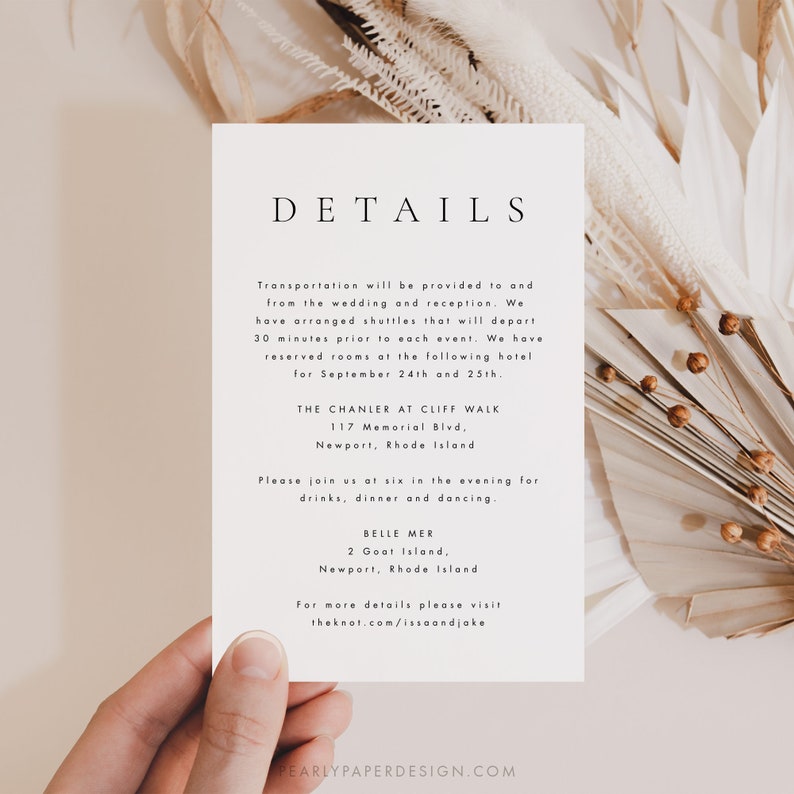 Details card Template, Details card Wedding Insert Printable Minimal simple elegant Information card Templett DIY instant download 36 image 2