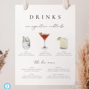 Printable Bar Menu Template Download Signature Cocktails Sign Minimalist Wedding Bar Sign Modern Signature Drink Printable Sign Templett #10