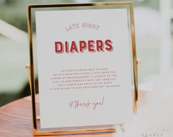 Late Night Diapers Sign Template, Printable Late Night Diaper Sign, Baby Shower Games, Diaper Message Game, Templett #065