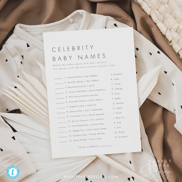 Celebrity Baby Name Game Template, Minimalist Baby Shower Game, Celebrity Baby Games, Baby Shower Activity Game, Templett #M21