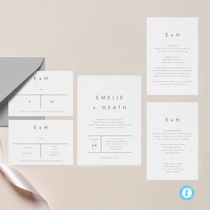 Printable Wedding Invitation Set Download, Simple, modern, minimalist Invitation Template Wedding Invite with RSVP and details card #32