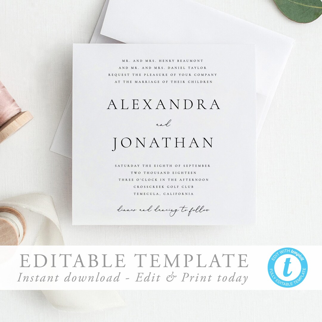Square Wedding Invitation Template, Templett, Simple Invitation Modern