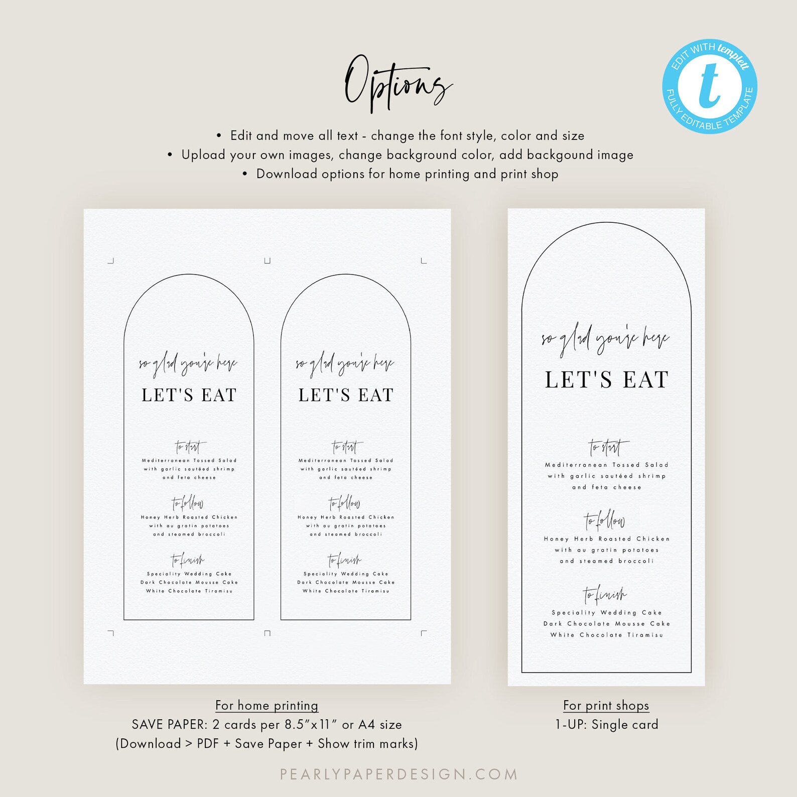Arched Menu Template Download Modern Wedding Menu Arch Menu Editable ...