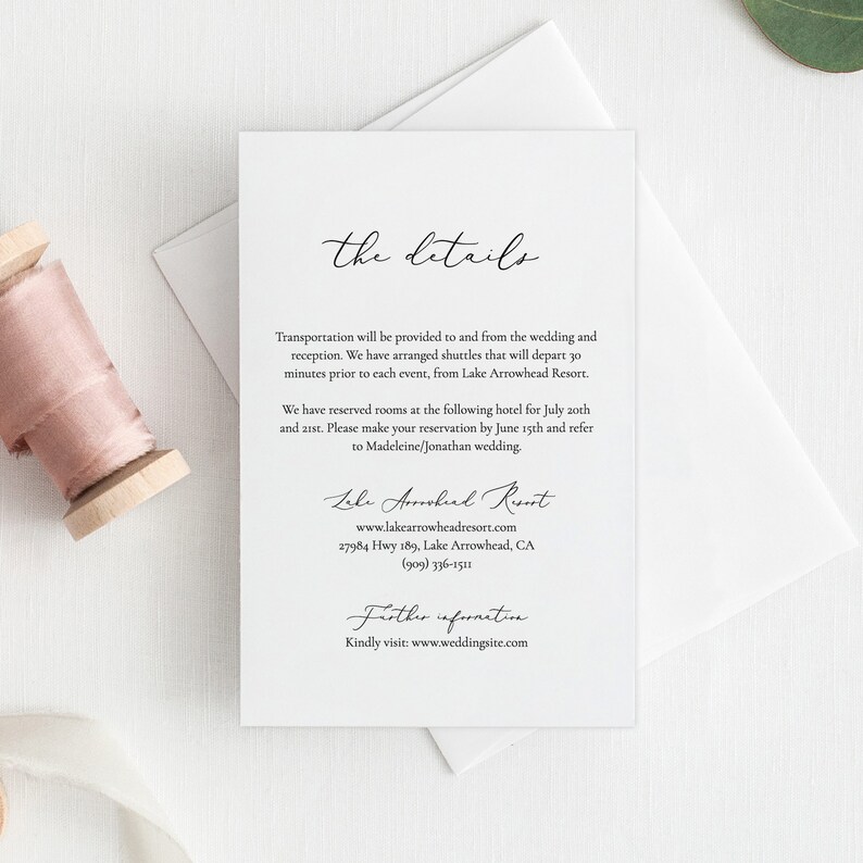 Details Card Template Details Card Wedding Insert Printable Etsy