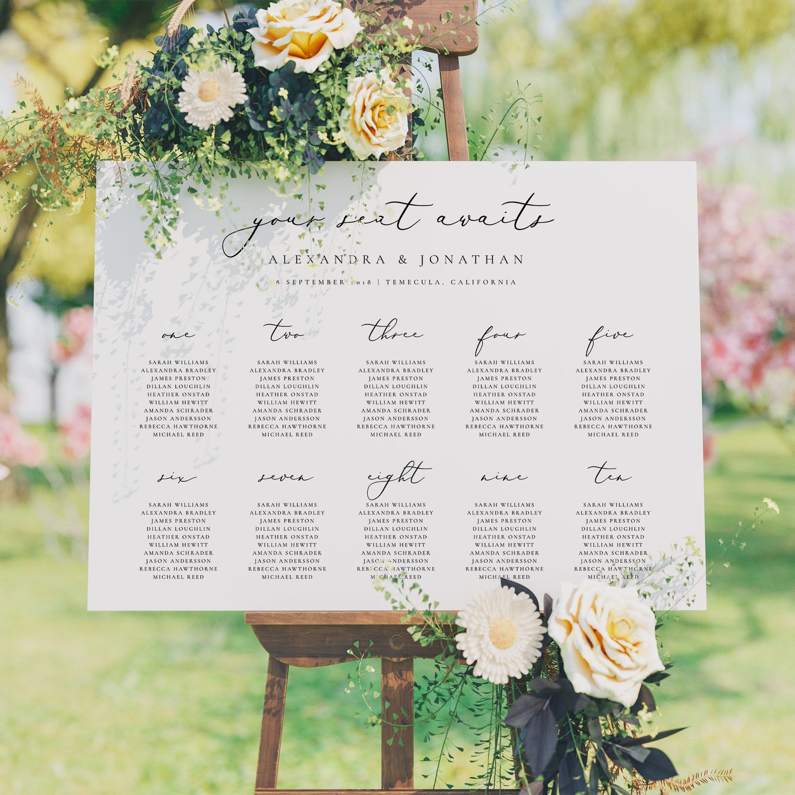 Modern Table Seating Chart Template Editable Seating Elegant Wedding ...