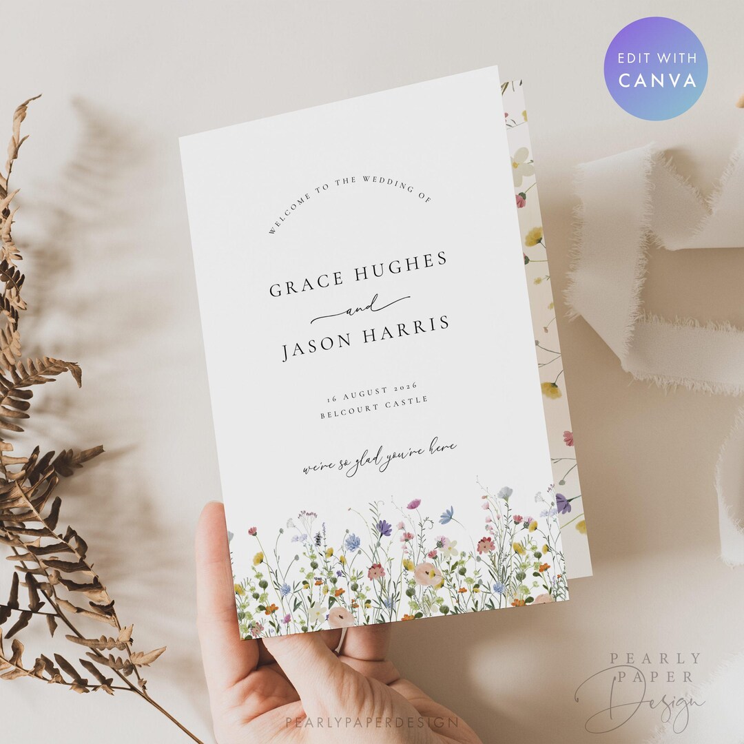 Floral Wedding Program Booklet Template, Wildflower Wedding Ceremony ...