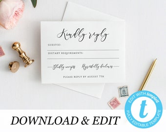 RSVP card Template Minimal Editable RSVP Wedding Insert Response Card Printable Rsvp Templett Wedding DIY Printable instant download