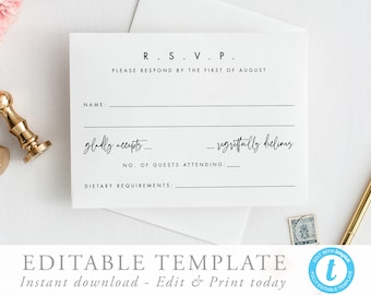 Modern RSVP Card Modern Wedding Please Respond Card Wedding Response Wedding RSVP Template Wedding Insert Editable 16