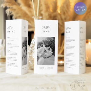 Trifold Table Numbers with Photo Template, Trifold Wedding Menu, Printable Table Numbers, Trifold Tabe Numbers, Edit in Canva #EJ01 ELLIE