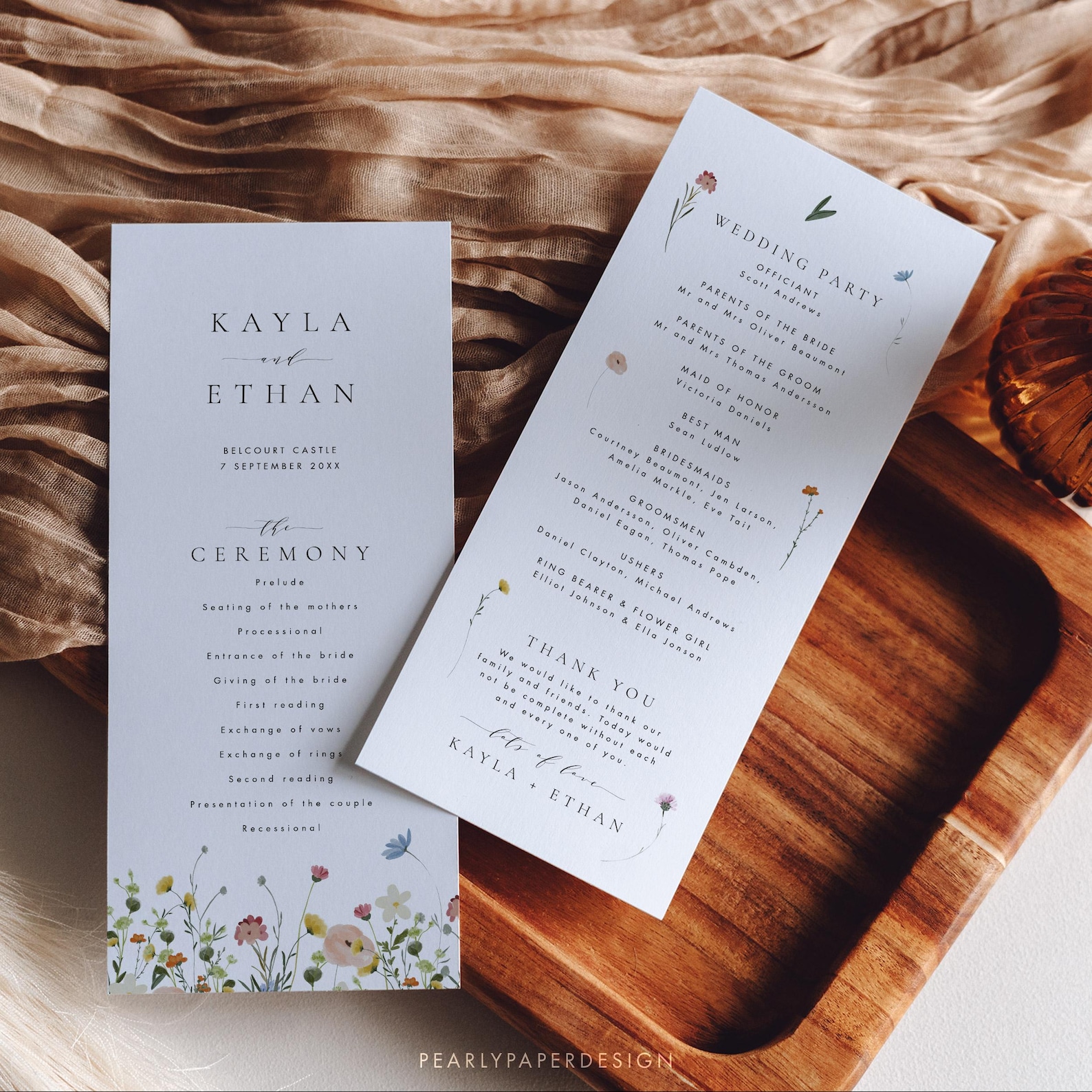 Floral Wedding Ceremony Program Template, Wildflower Wedding Program ...