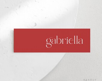 Retro Place card Template Download, Modern Name Card Tag, Placement Card, Red White Wedding Name Seating card, Editable Place cards #057