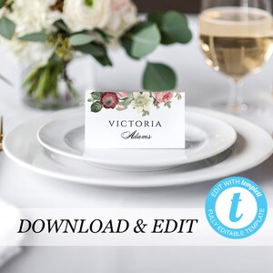 Place card Template Printable Wedding Place Cards Wedding Place Cards Templett Vintage Floral Editable Pdf DIY Place cards Instant Download