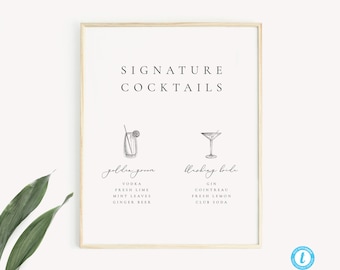 Signature Cocktails Sign Template Download Modern Wedding Bar Sign Simple Sign Signature Drink Printable Sign Templett 10