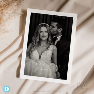 Modèle de carte de remerciement photo de mariage, carte de remerciement imprimable avec photo, carte de remerciement de mariage moderne Templett #31