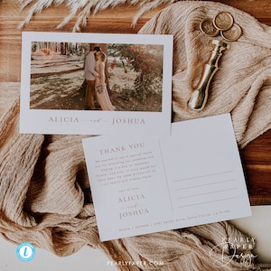 Modèle de carte postale de remerciement imprimable à télécharger Rouille et terre cuite Carte de remerciement de mariage moderne rouille et terre cuite avec photo Templett #39