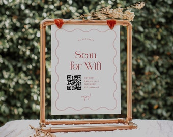 WiFiパスワードサインテンプレート、結婚式用WiFi QRコードサイン、結婚式用WiFiパスワードサイン、QRコードWiFiサイン、Templett #057