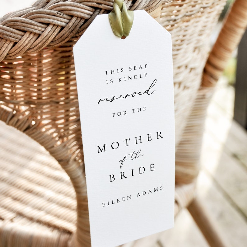 Wedding Seating Tag Reserved Seating Template Modern Simple Etsy