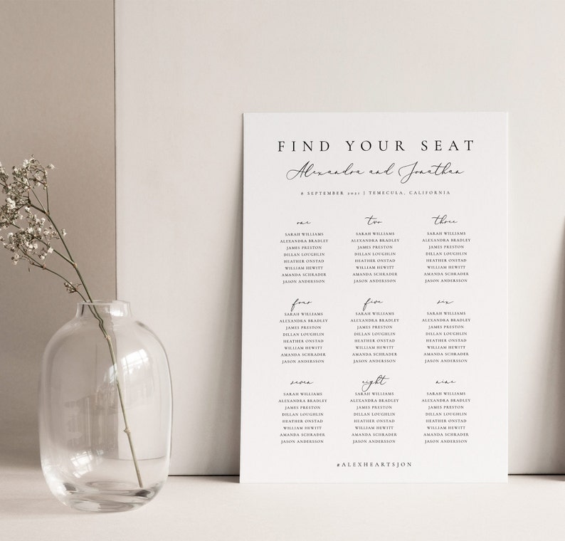 Small Wedding seating chart template Minimalist Seating Plan Printable Seating Plan Editable Sign Templett 10 image 4