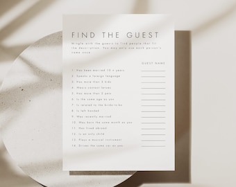 Find the Guest Bridal Shower Game Template, Bridal Game Template, Printable Game, Minimalist Bridal Shower Game, Printable Shower game #B21