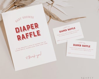 Diaper Raffle Game Template, Minimalist Baby Shower Game, Printable Raffle Ticket Insert and Sign, Editable template, Templett #065