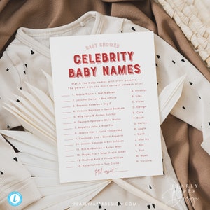 Celebrity Baby Name Game Template, Printable Baby Shower Game, Celebrity Baby Games, Baby Shower Activity Game, Templett #065