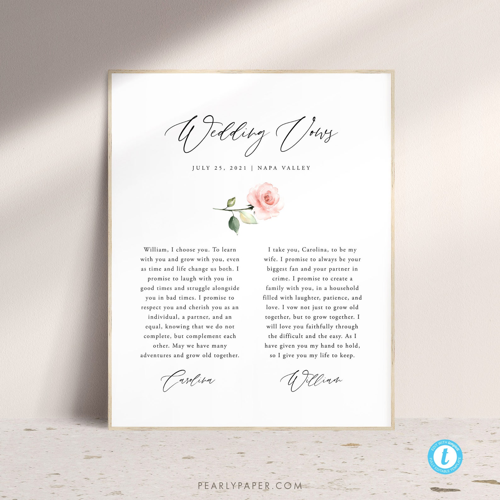 Printable Wedding Vows Template Download Anniversary Gift Etsy