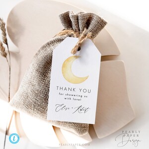 Baby Shower Thank you Favor Tag Template, Baby Shower Moon Tag, Editable Baby Shower Tag, Baby Shower Favor Tag