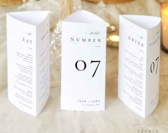 Editable Trifold Table Number Template, Elegant Wedding Menu Template, Printable Trifold Menu, Modern table numbers, Templett #36