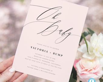 Pink Oh Baby Invitation Template Download Modern Elegant Baby Shower Invite Girl Baby Shower Printable Baby Shower