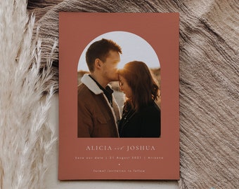 Terracotta Photo Save the Date Template Arched Save the Date Templett Burnt Orange Save our date invitation Editable #39