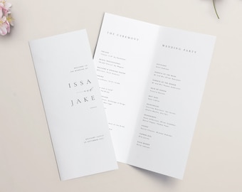 Wedding Ceremony Bifold Program Simple program template Booklet Elegant wedding order of service editable wedding program Templett #ISSA