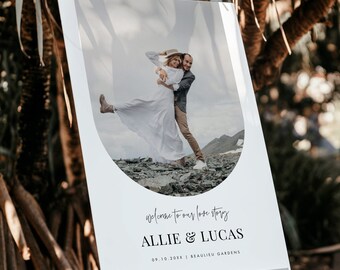 Wedding Welcome sign Template, Photo Welcome Sign, Modern Wedding Photo Sign Template Download, Printable Welcome Poster, Editable Sign #54