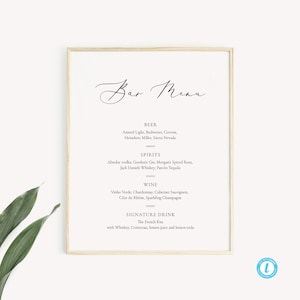 Printable Wedding Bar Menu Template Bar sign Bar menu Signature drinks wedding bar sign Drinks menu sign Instant download Templett 10