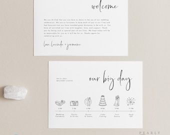 Modern Wedding Day Timeline Card Template Minimalist Wedding Itinerary Editable Order of Events Wedding schedule Wedding Icons #43
